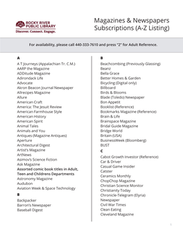 Magazines & Newspapers Subscriptions (A-Z Listing)
