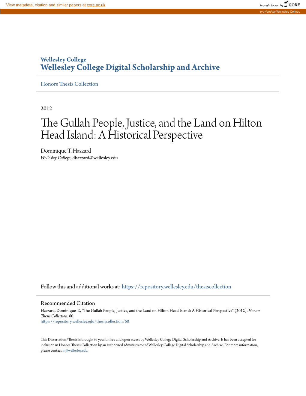 The Gullah People, Justice, and the Land on Hilton Head Island: a Historical Perspective