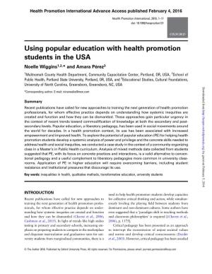 Using Popular Education with Health Promotion Students in The