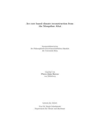 Ice Core Based Climate Reconstruction from the Mongolian Altai