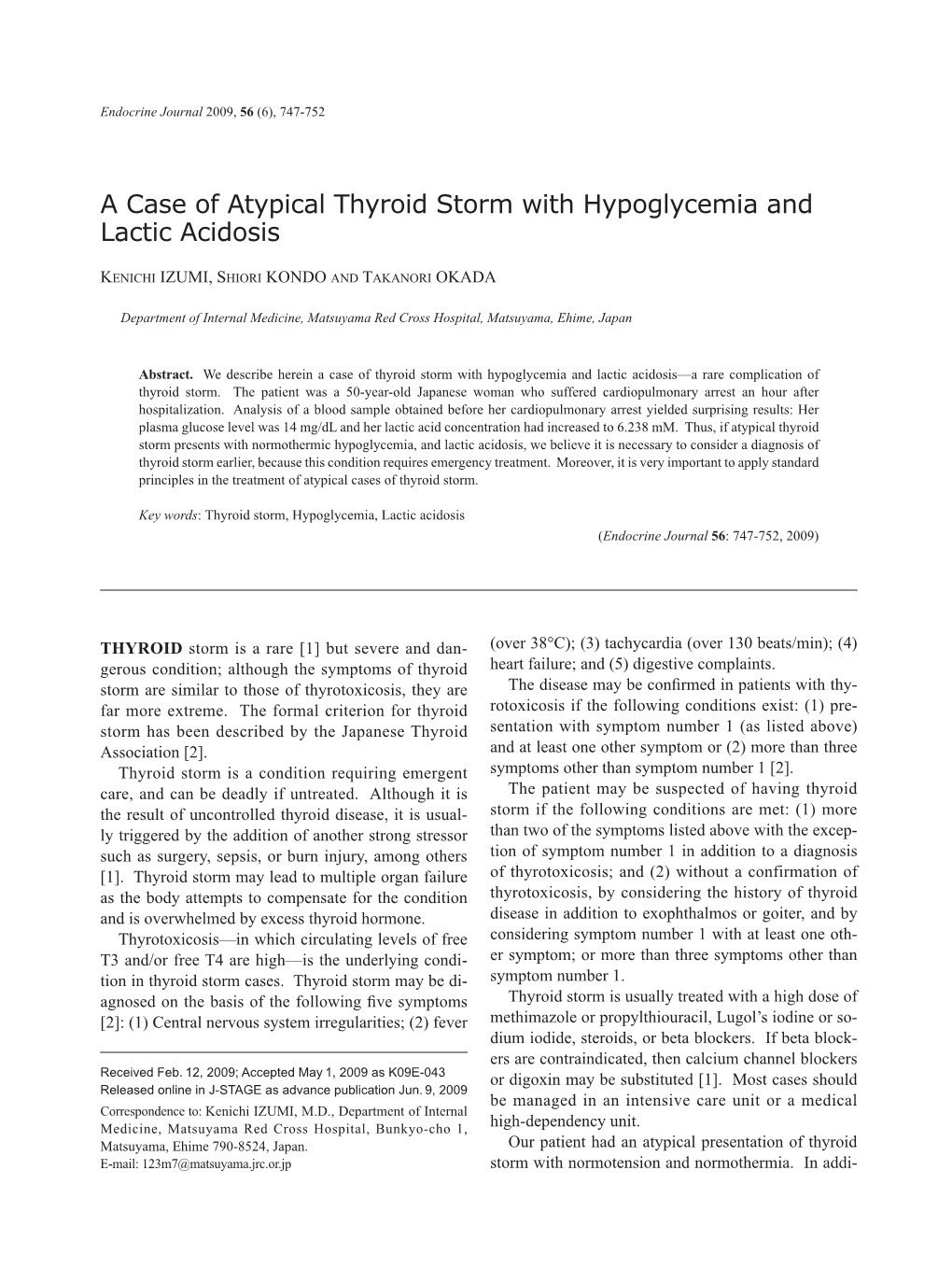 A Case of Atypical Thyroid Storm with Hypoglycemia and Lactic Acidosis
