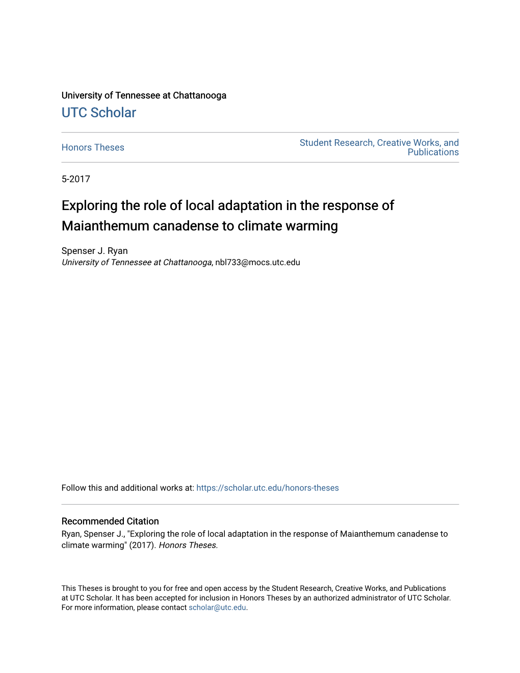 Exploring the Role of Local Adaptation in the Response of Maianthemum Canadense to Climate Warming