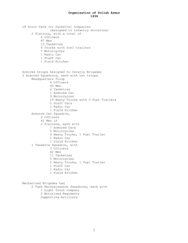 Organization of Polish Armor, 1939