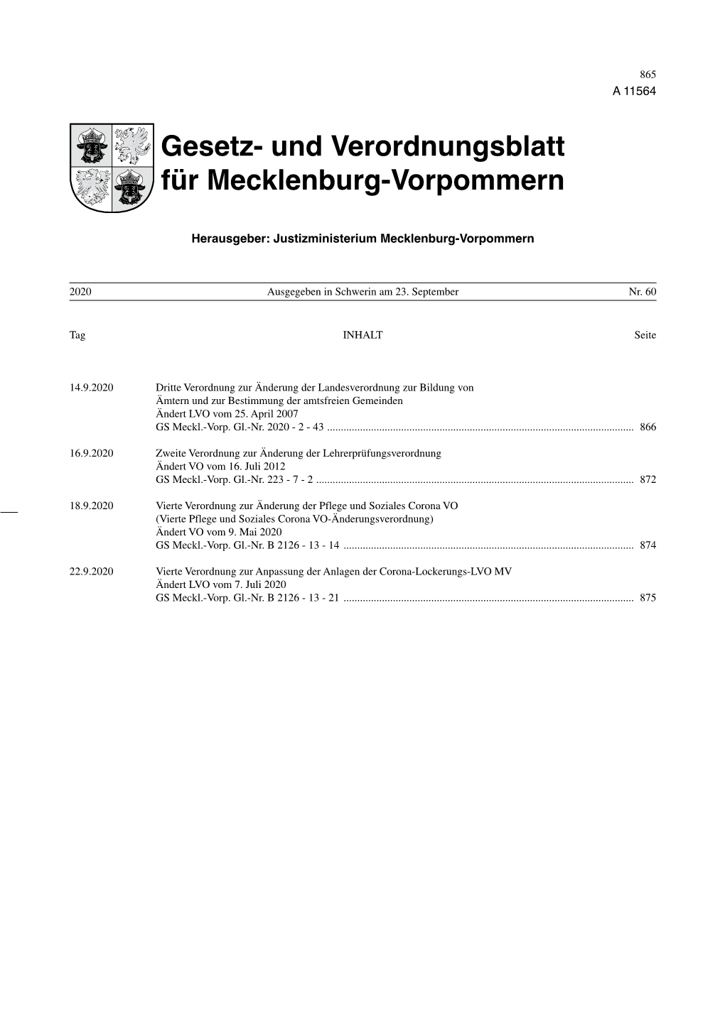 Gesetz- Und Verordnungsblatt Für Mecklenburg-Vorpommern