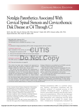 Notalgia Paresthetica Associated with Cervical Spinal Stenosis and Cervicothoracic Disk Disease at C4 Through C7