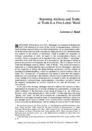 Rejoining Aletheia and Truth: Or Truth Is a Five-Letter Word