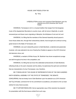 HOUSE JOINT RESOLUTION 166 by Terry a RESOLUTION To