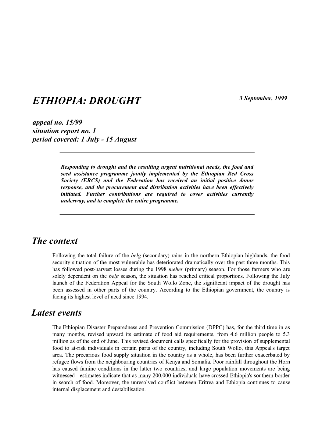 ETHIOPIA DROUGHT (Appeal 15/99)