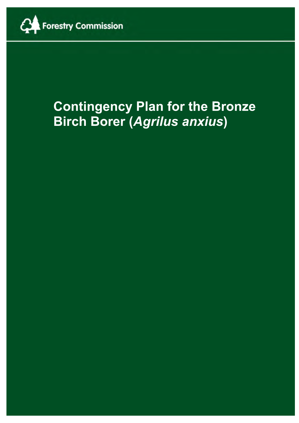 Contingency Plan for the Bronze Birch Borer (Agrilus Anxius)