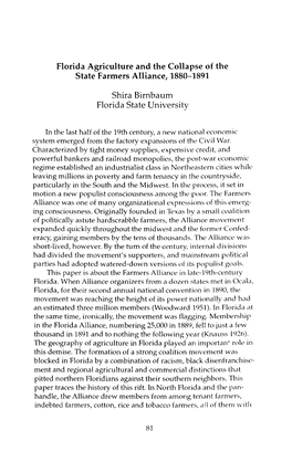 Florida Agriculture and the Collapse of the State Farmers Alliance, 1880-1891