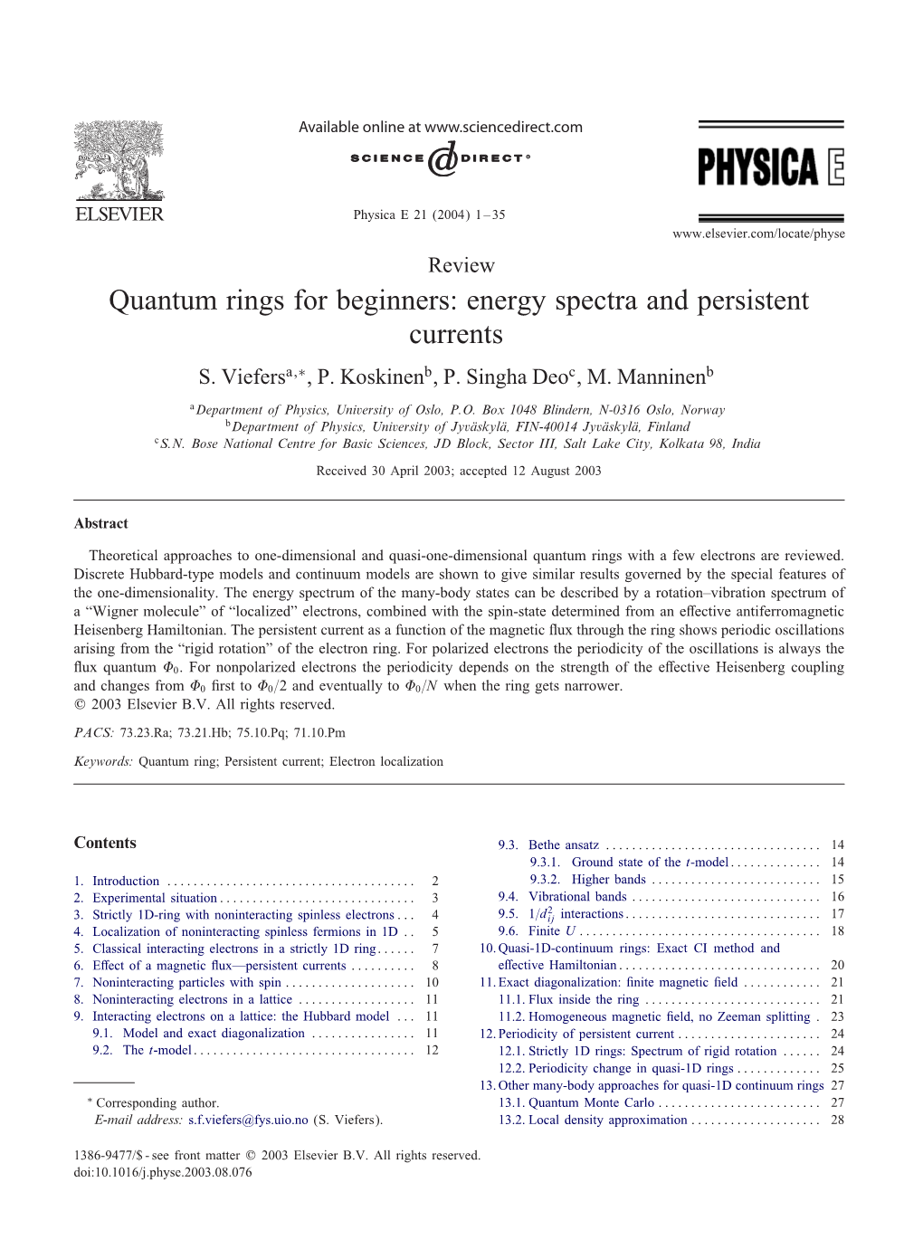 Quantum Rings for Beginners: Energy Spectra and Persistent Currents S