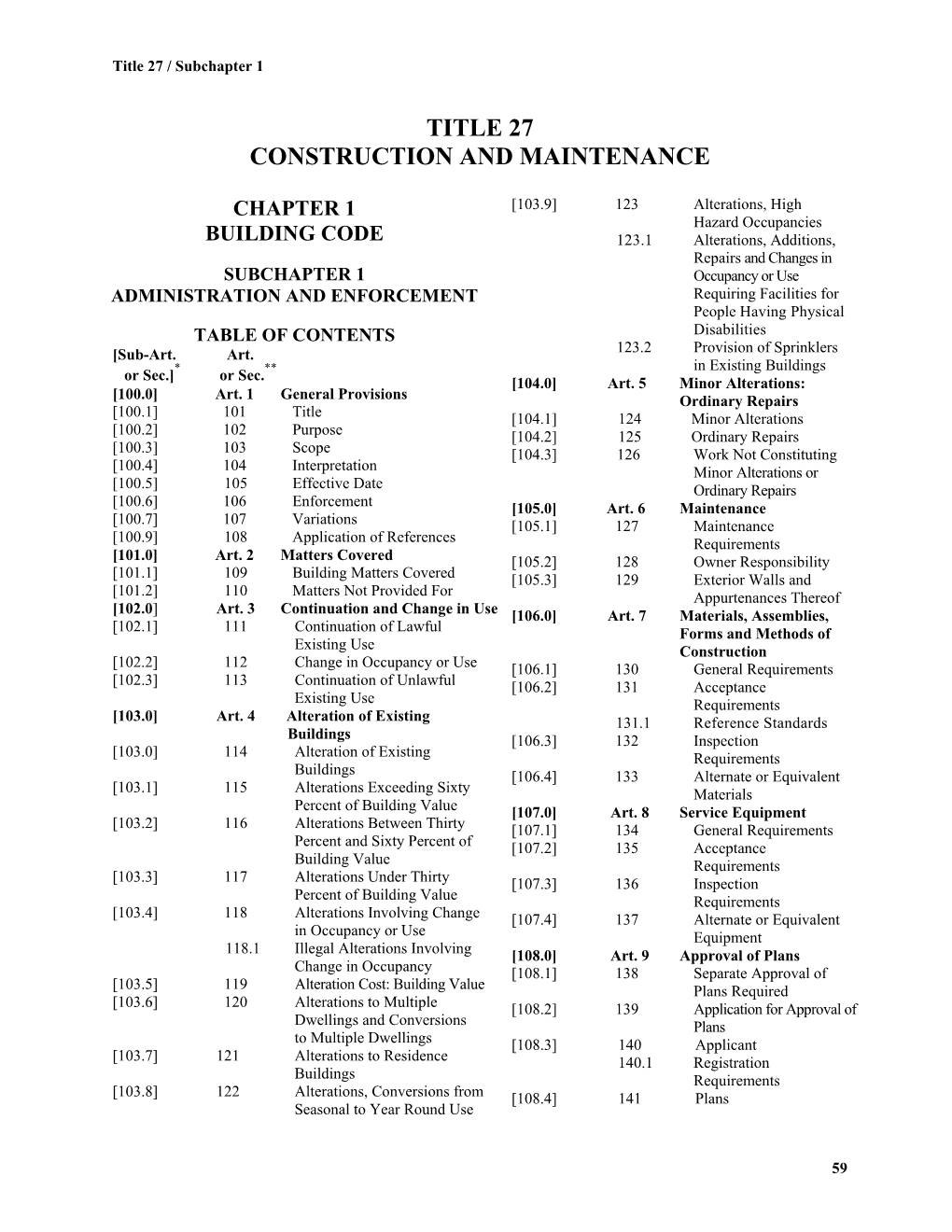 Title 27 Construction and Maintenance