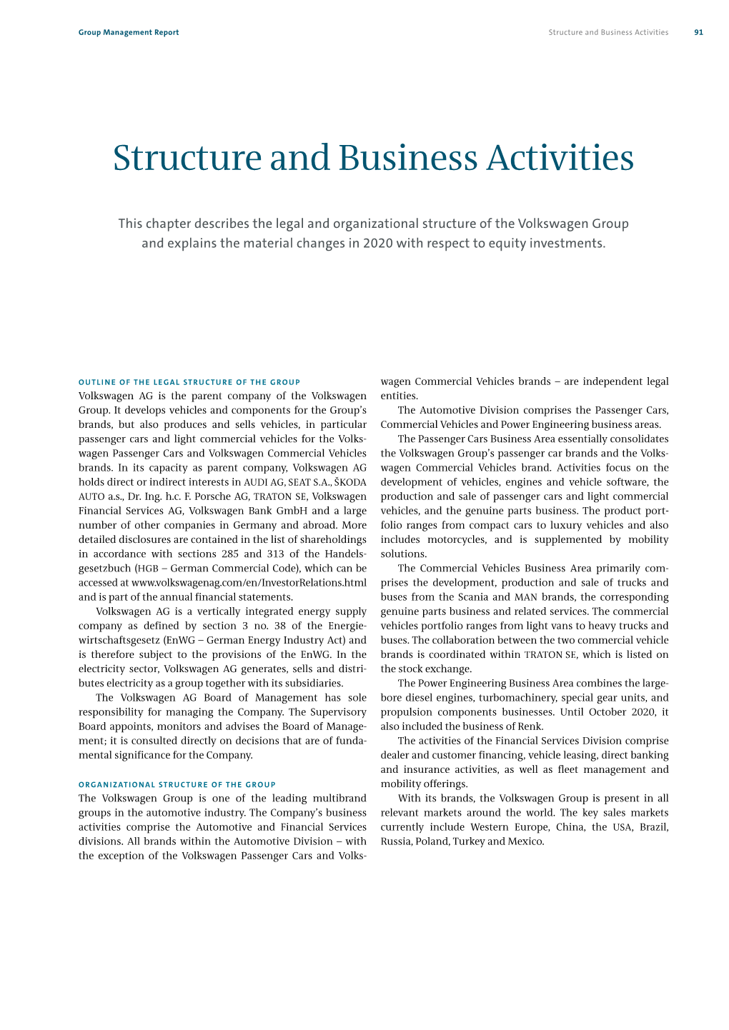 Structure and Business Activities 91