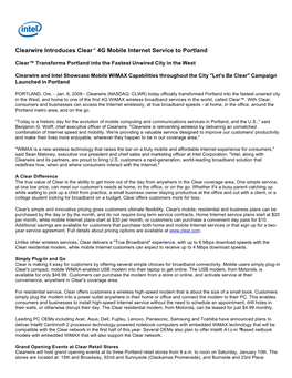 Clearwire Introduces Clear™ 4G Mobile Internet Service to Portland