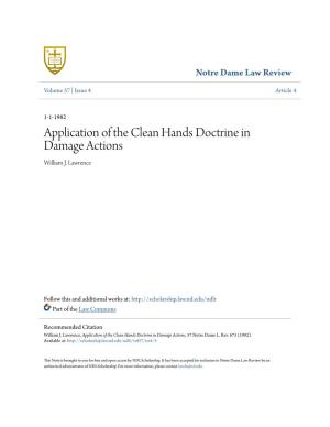 Application of the Clean Hands Doctrine in Damage Actions William J