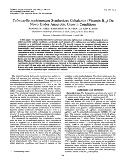 Salmonella Typhimurium Synthesizes Cobalamin(Vitamin B12)