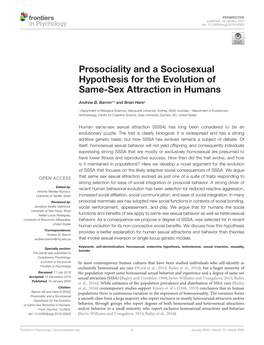 Prosociality and a Sociosexual Hypothesis for the Evolution of Same-Sex Attraction in Humans