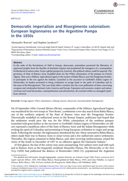 Democratic Imperialism and Risorgimento Colonialism: European Legionnaires on the Argentine Pampa in the 1850S