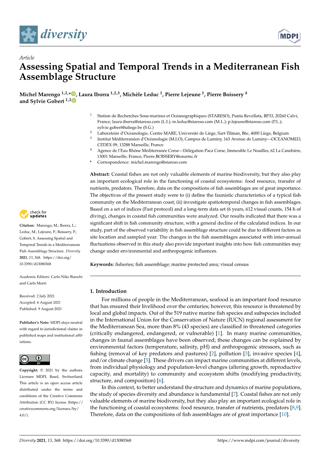 Assessing Spatial and Temporal Trends in a Mediterranean Fish Assemblage Structure