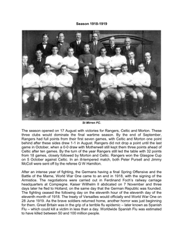 Season 1918/19 Was David Prophen Mclean, a Man of Many Clubs, but Playing with Rangers in This Particular Season