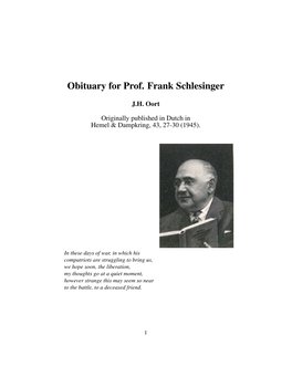 Obituary for Prof. Frank Schlesinger
