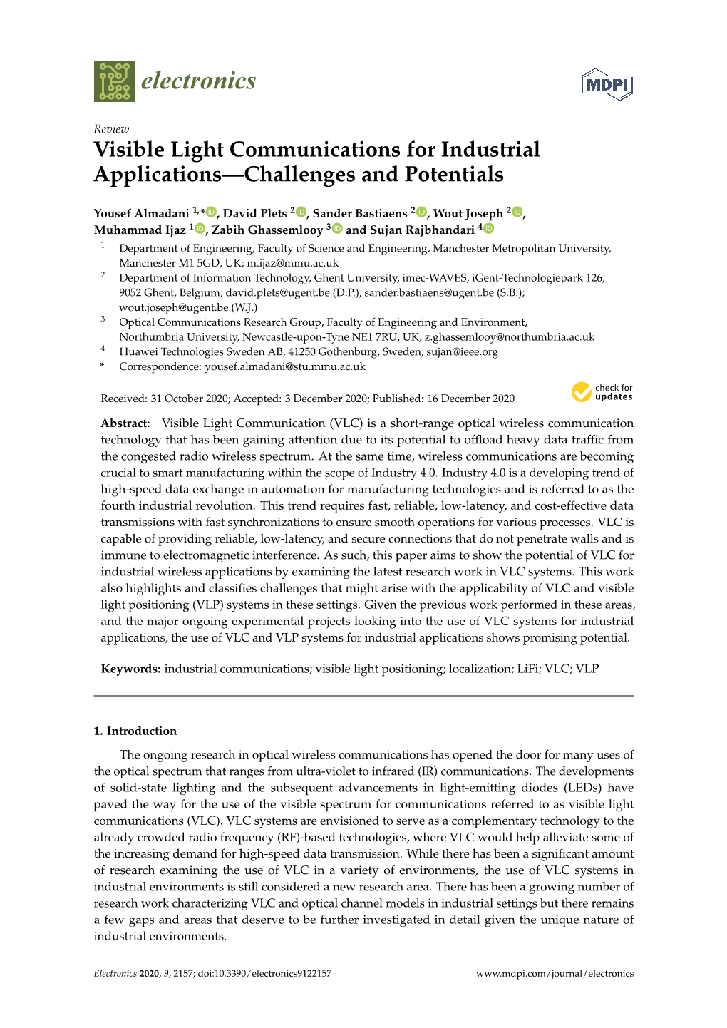 Visible Light Communications for Industrial Applications—Challenges and Potentials