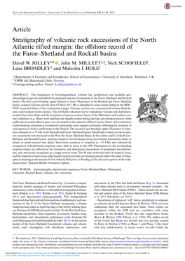 Article Stratigraphy of Volcanic Rock Successions of the North Atlantic Rifted Margin: the Offshore Record of the Faroe–Shetland and Rockall Basins David W