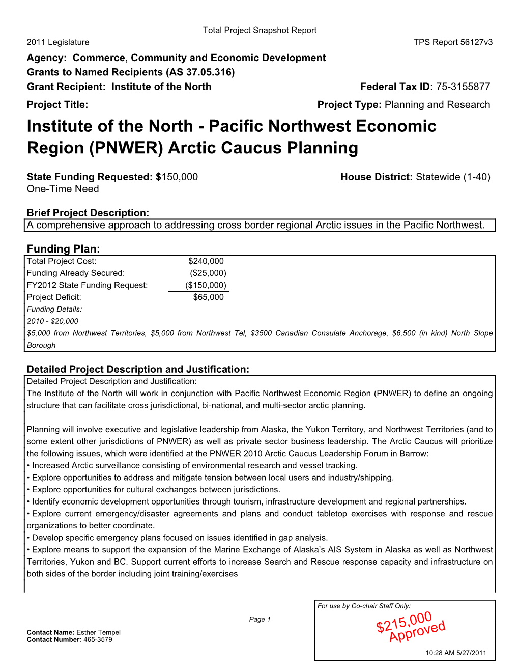 Pacific Northwest Economic Region (PNWER) Arctic Caucus Planning