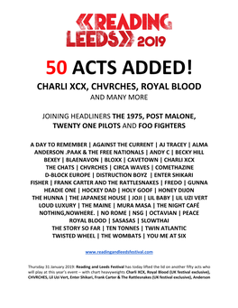 50 Acts Added! Charli Xcx, Chvrches, Royal Blood and Many More