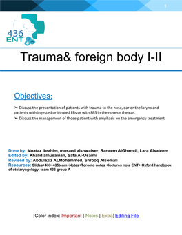 Trauma& Foreign Body I-II