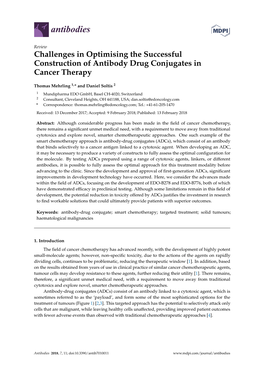 Challenges in Optimising the Successful Construction of Antibody Drug Conjugates in Cancer Therapy