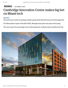 Cambridge Innovation Center Makes Big Bet on Miami Tech | Miami Herald