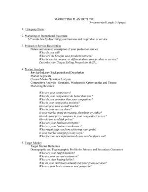 MARKETING PLAN OUTLINE (Recommended Length: 3-5 Pages)