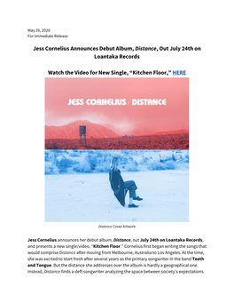 May 26, 2020 Jess Cornelius Announces Debut Album, Distance