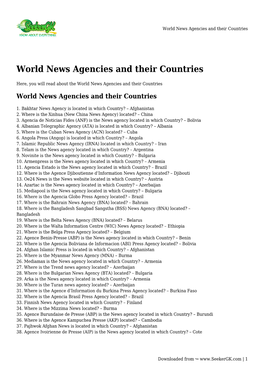 World News Agencies and Their Countries