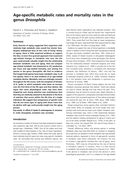 Age-Specific Metabolic Rates and Mortality Rates in the Genus Drosophila