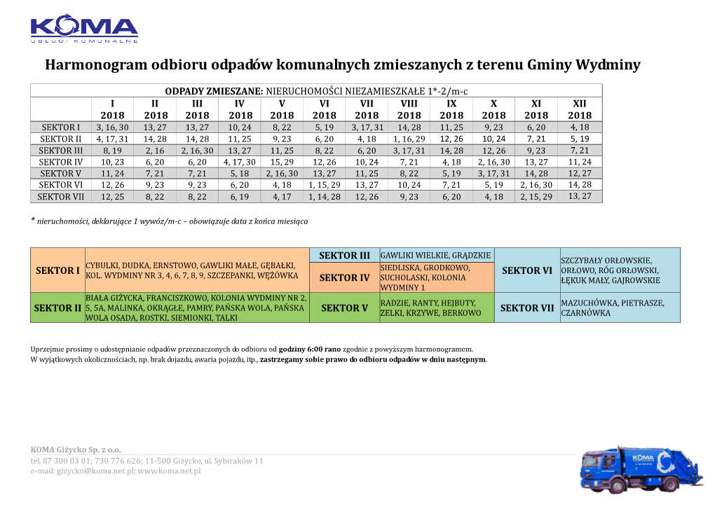 Harmonogram Odbioru Odpadów Komunalnych Zmieszanych Z Terenu Gminy Wydminy