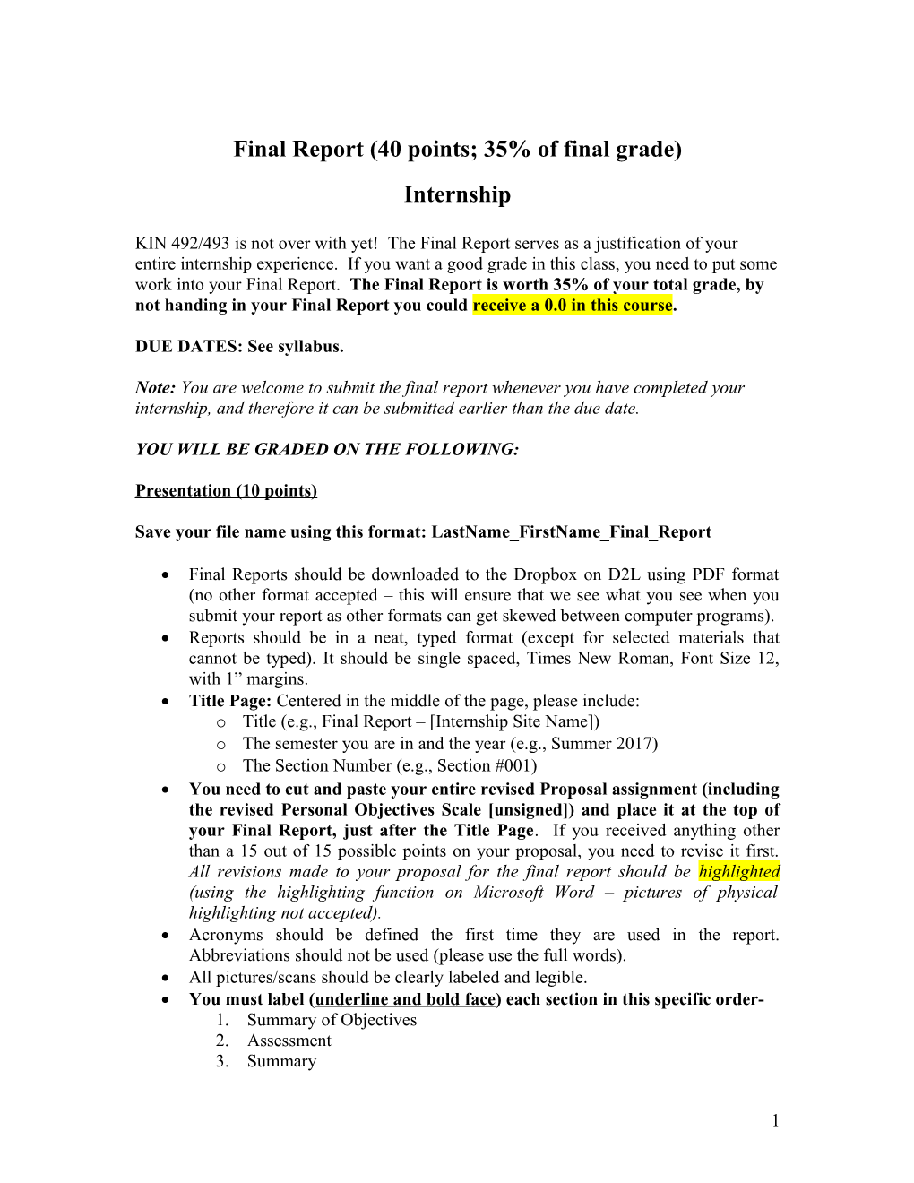 Final Report (40 Points; 35% of Final Grade)