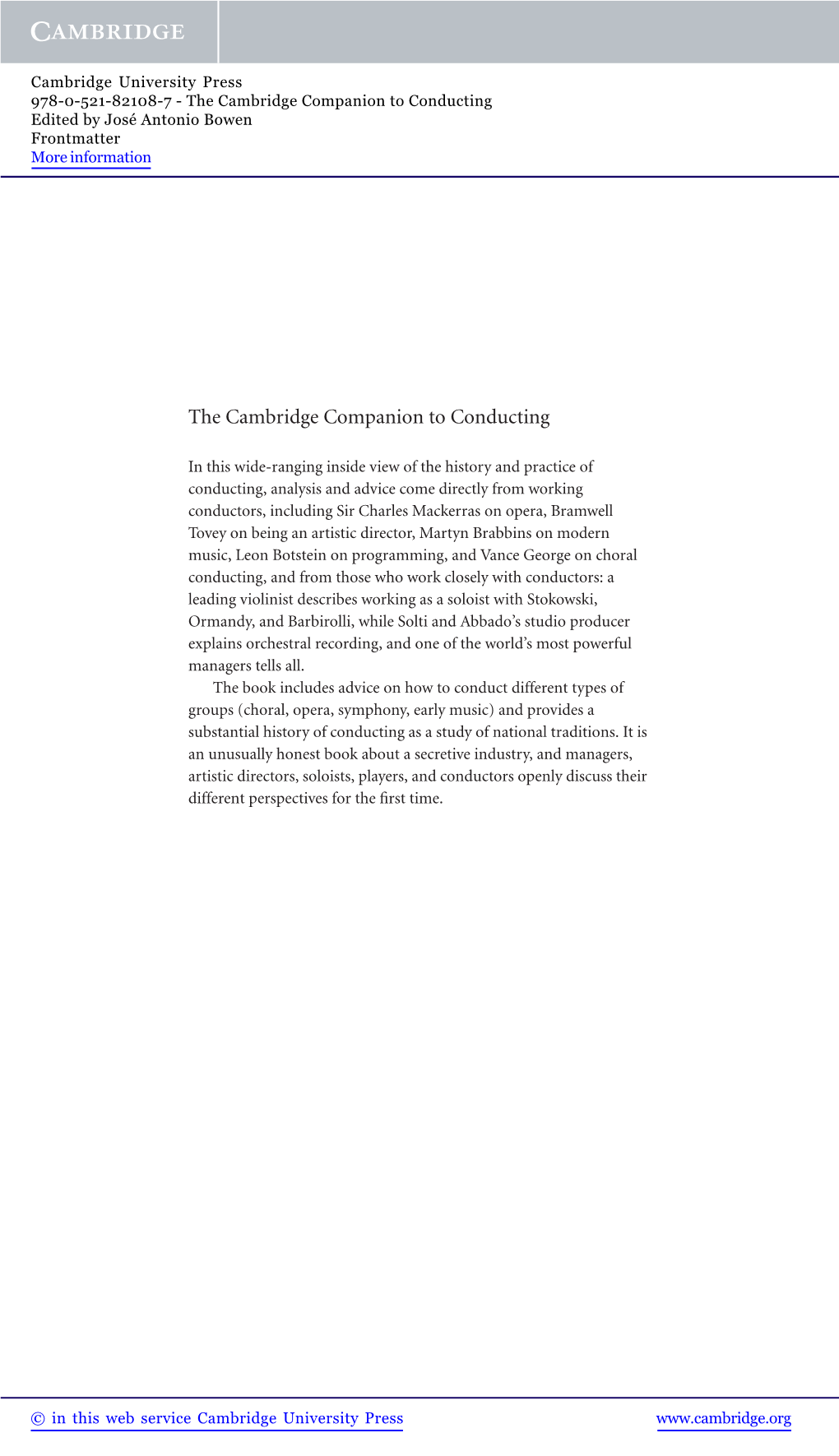 The Cambridge Companion to Conducting Edited by José Antonio Bowen Frontmatter More Information