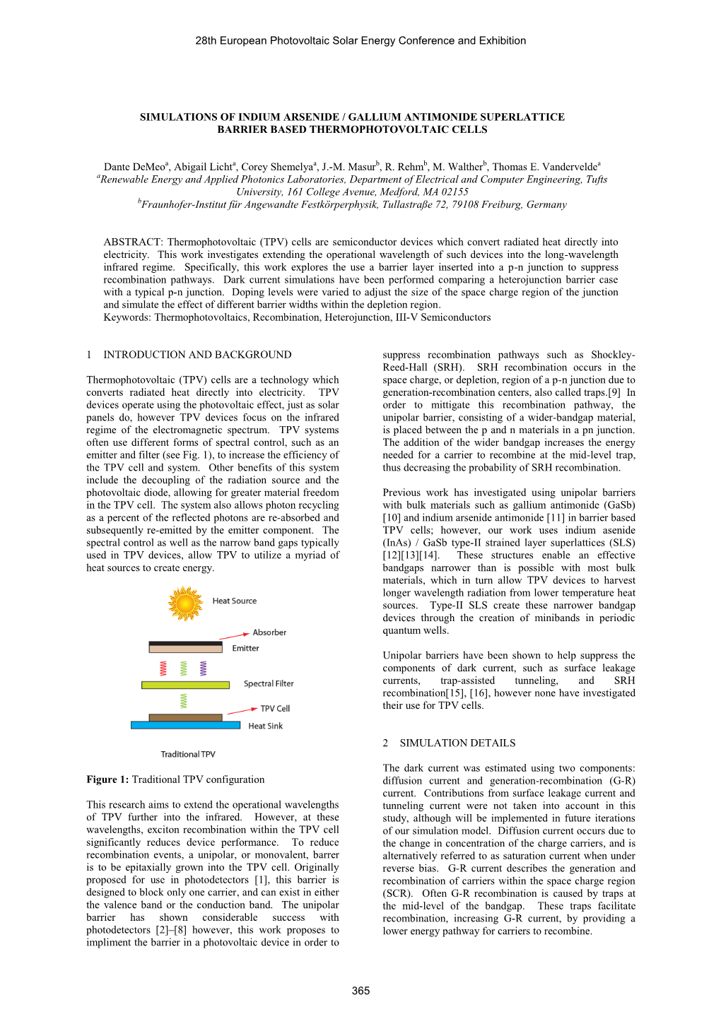 Simulations of Indium Arsenide / Gallium Antimonide Superlattice Barrier Based Thermophotovoltaic Cells