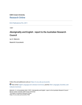 Report to the Australian Research Council