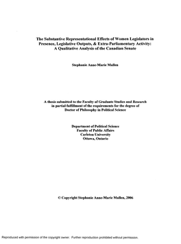 The Substantive Representational Effects of Women Legislators in Presence, Legislative Outputs, & Extra-Parliamentary Activi