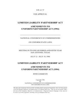 Limited Liability Partnership Act Amendments to Uniform Partnership Act (1994)