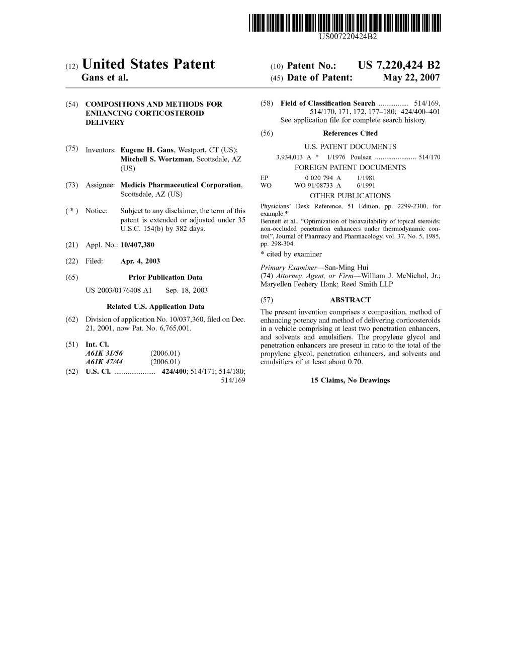 (12) United States Patent (10) Patent No.: US 7,220,424 B2 Gans Et Al