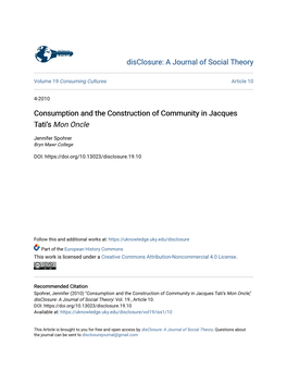 Consumption and the Construction of Community in Jacques Tati's &lt;Em