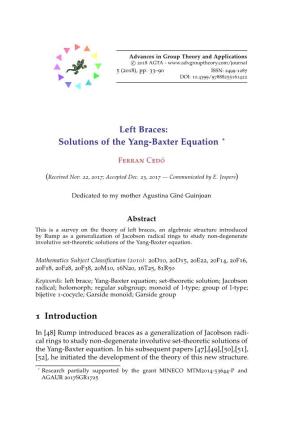 Left Braces: Solutions of the Yang-Baxter Equation * 1 Introduction