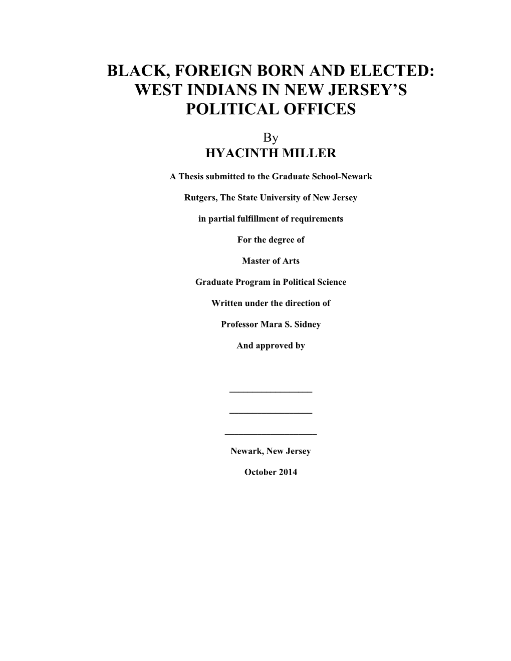 West Indians in New Jersey's Political Offic