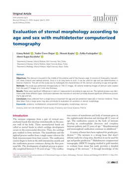 Evaluation of Sternal Morphology According to Age and Sex with Multidetector Computerized Tomography