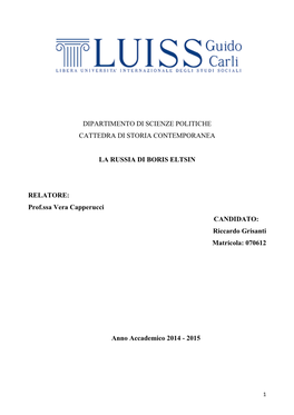 Dipartimento Di Scienze Politiche Cattedra Di Storia Contemporanea