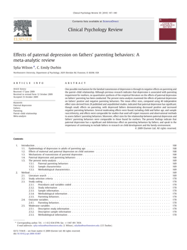 Effects of Paternal Depression on Fathers' Parenting Behaviors: a Meta-Analytic Review